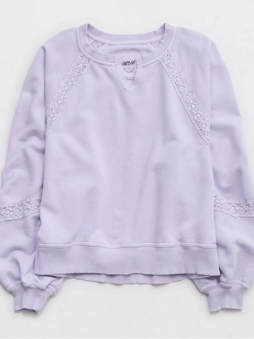 Aerie Lavender Lace-Trim Pullover Sweatshirt S